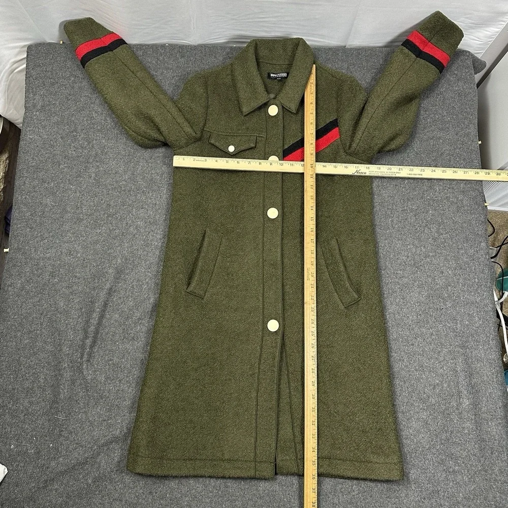 OpenBox Long Wool Blend Coat Olive Green Stripe Detail Medium - Picture 5 of 11